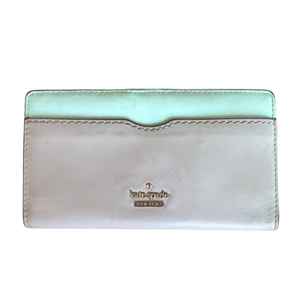 Kate Spade Phillips Road Dara Medium Bifold Clutch Wallet Checkbook‎ Mint/Gray